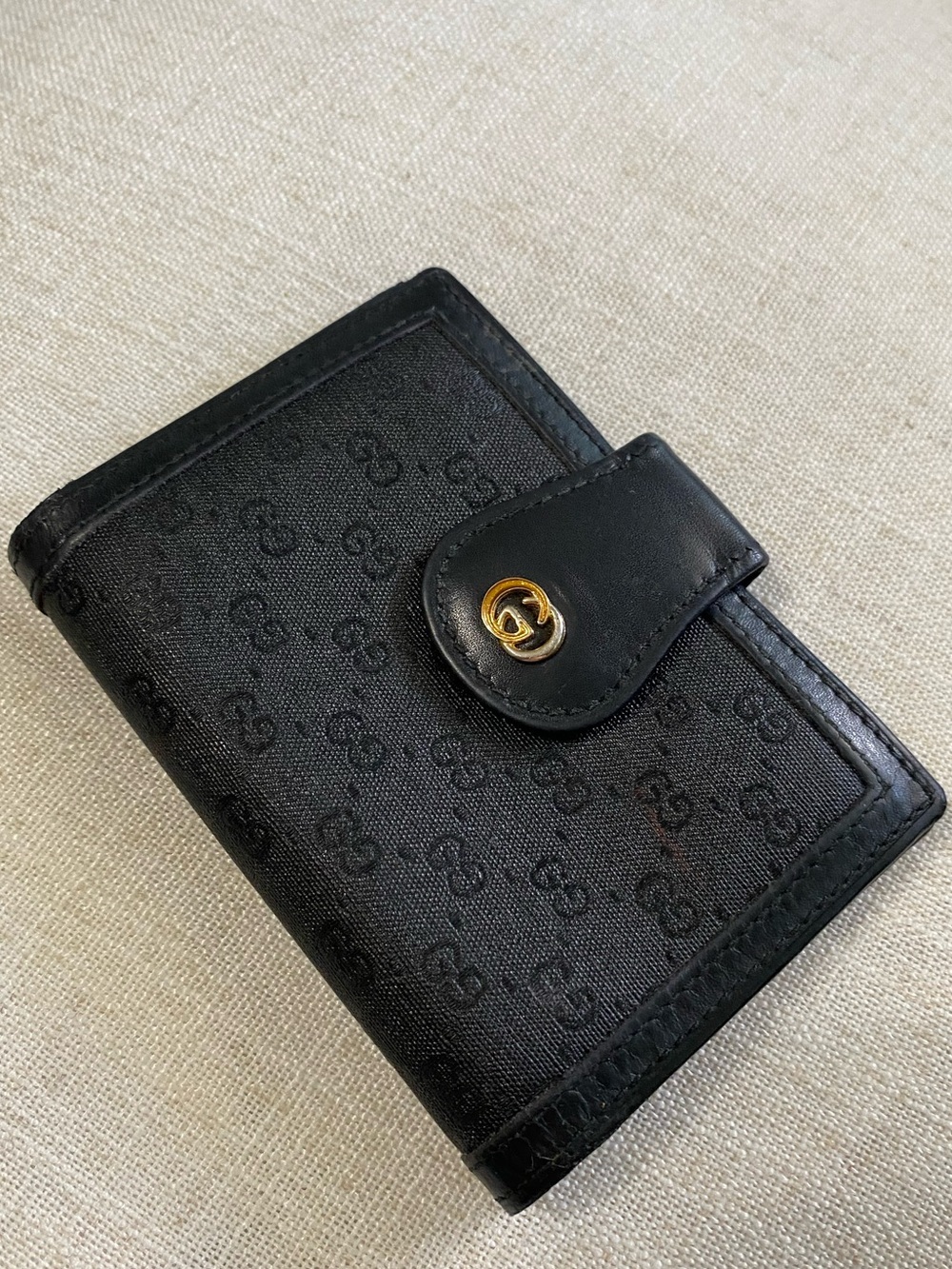 Vintage Gucci Trifold Wallet Card Holder Micro GG Black